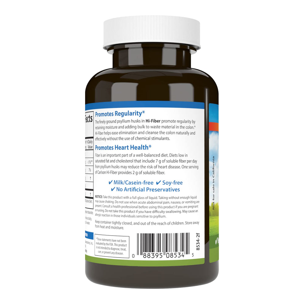 Heart health messaging on Carlson Hi-Fiber bottle