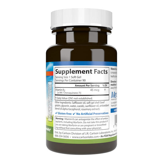 Close-up of a single Vitamin K2 MK-7 softgel capsule (45 mcg)