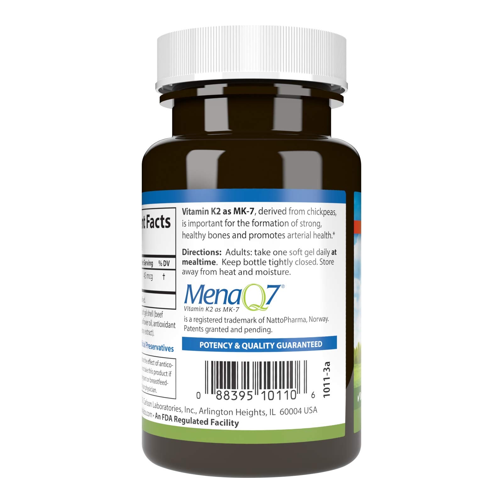 90 softgels bottle label - Carlson Vitamin K2 MK-7