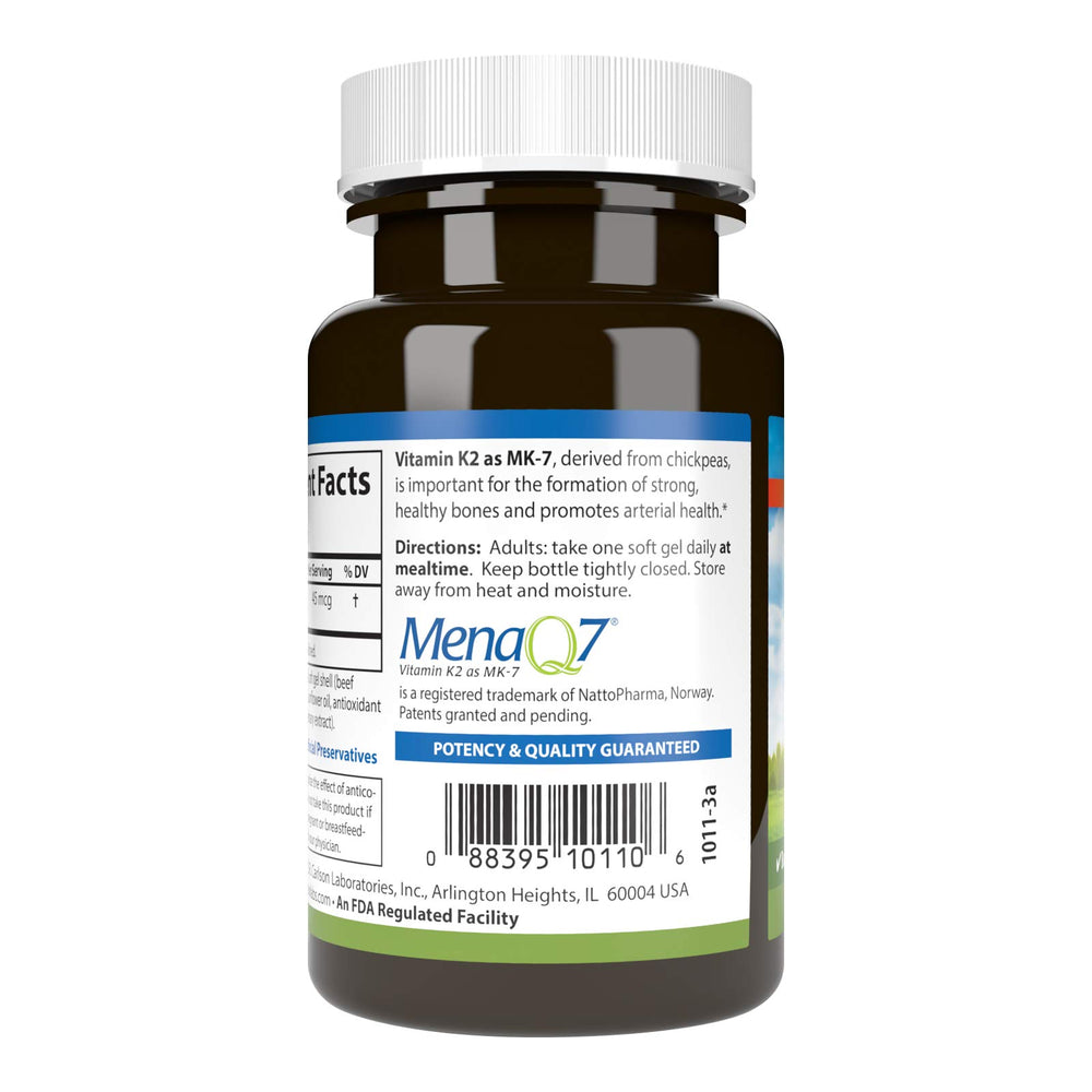 90 softgels bottle label - Carlson Vitamin K2 MK-7