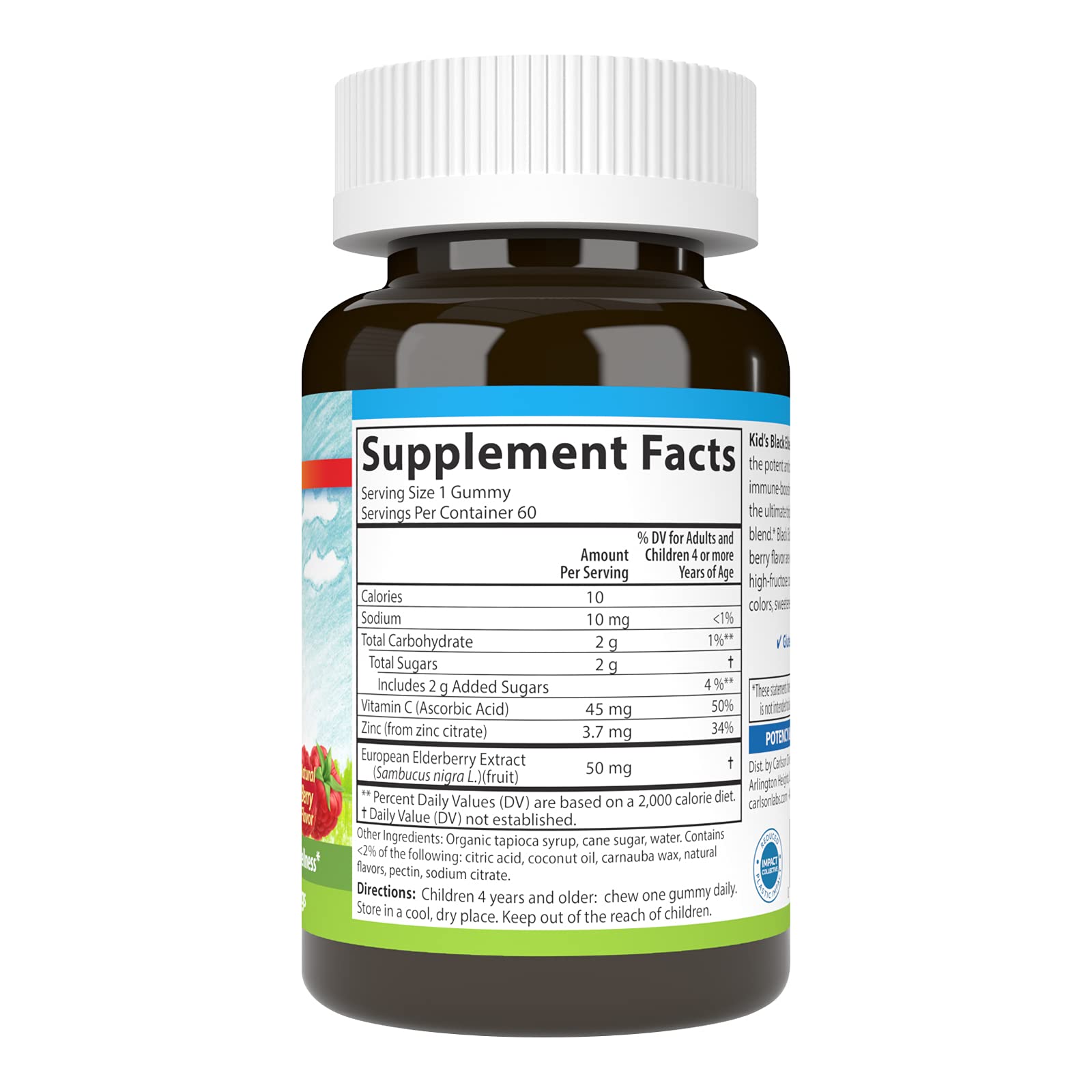 60-count bottle of Carlson Kids Elderberry Gummies