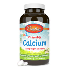 Carlson Kids' Chewable Calcium vanilla flavor bottle front