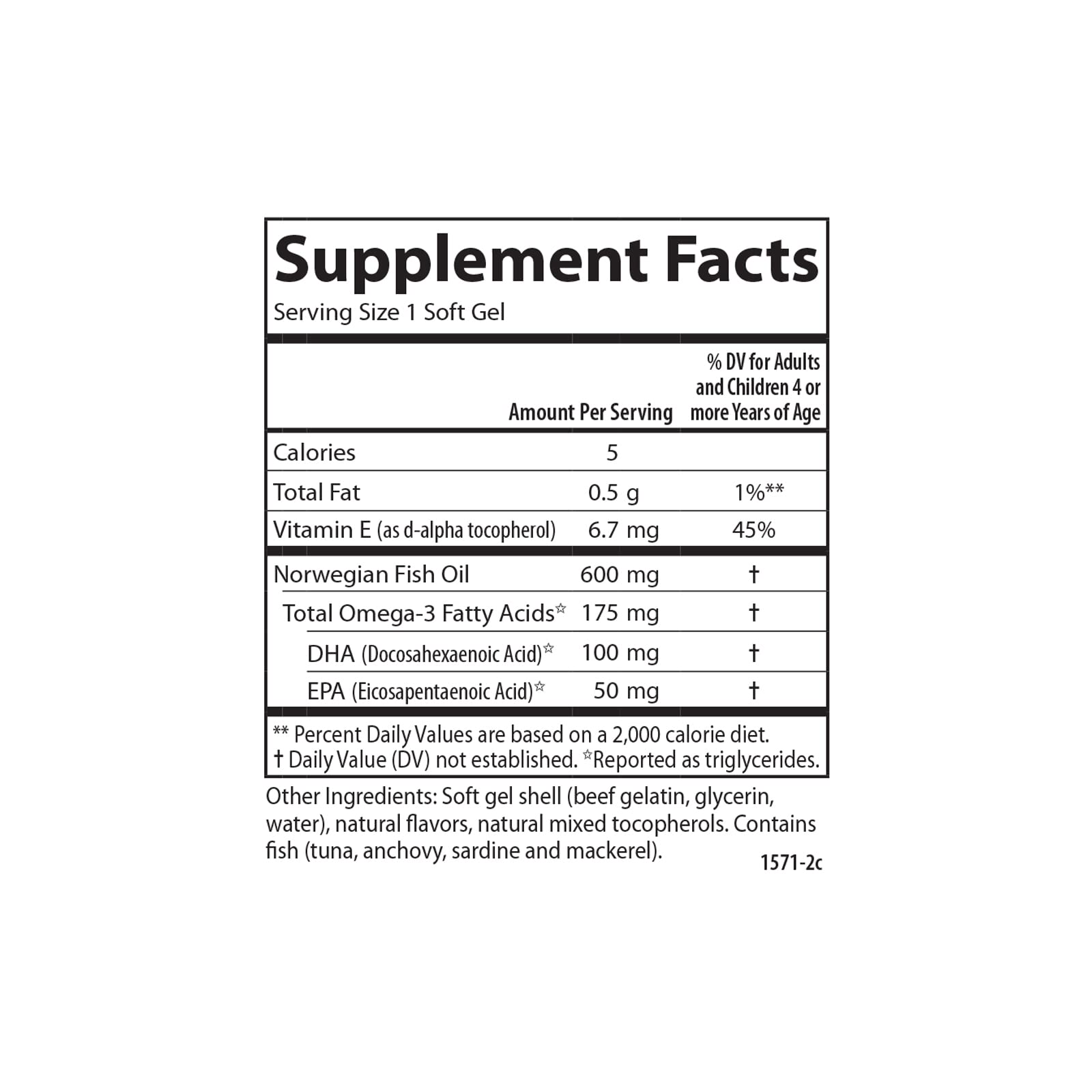 Nutrition facts panel of Carlson Kid's DHA bottle
