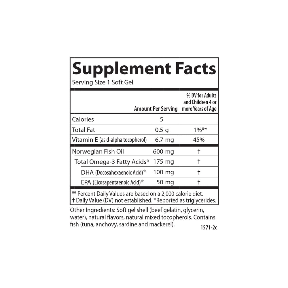 Nutrition facts panel of Carlson Kid's DHA bottle