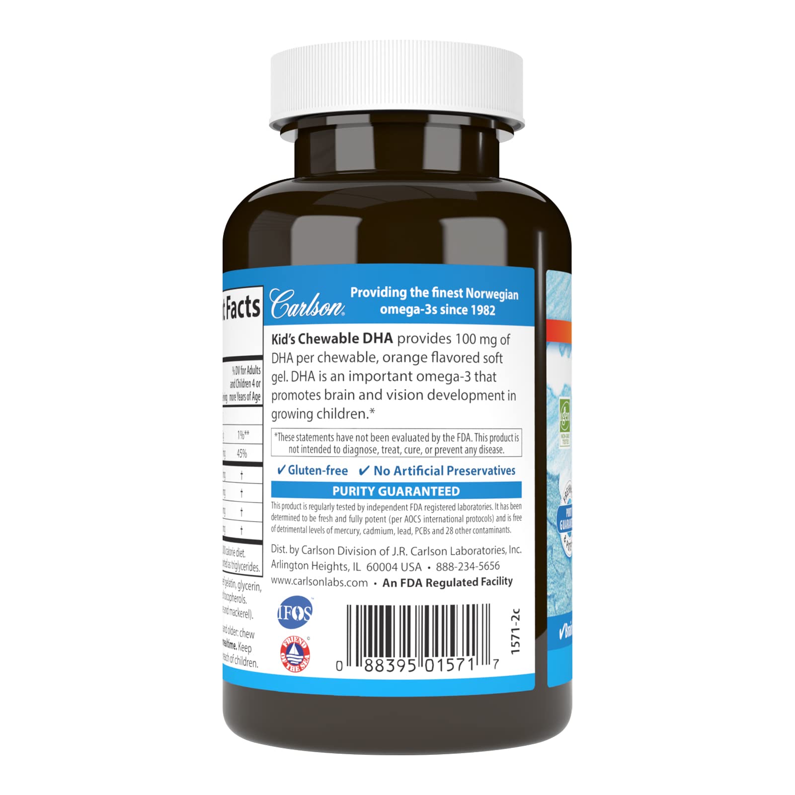 Group of orange DHA chewables on a white background