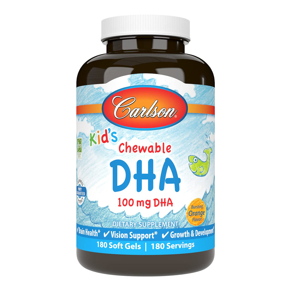 Carlson Kid's Chewable DHA orange softgel bottle front