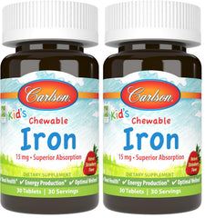 Carlson Kid's Chewable Iron 15 mg strawberry flavor bottle – front view