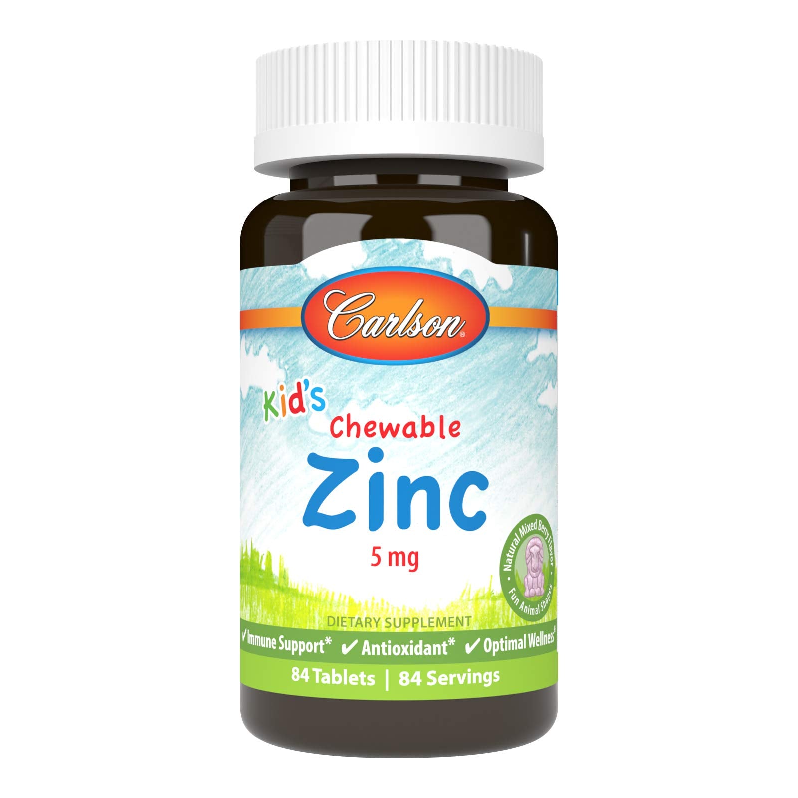 Animal-shaped zinc chewable tablet for kids in mixed berry flavor