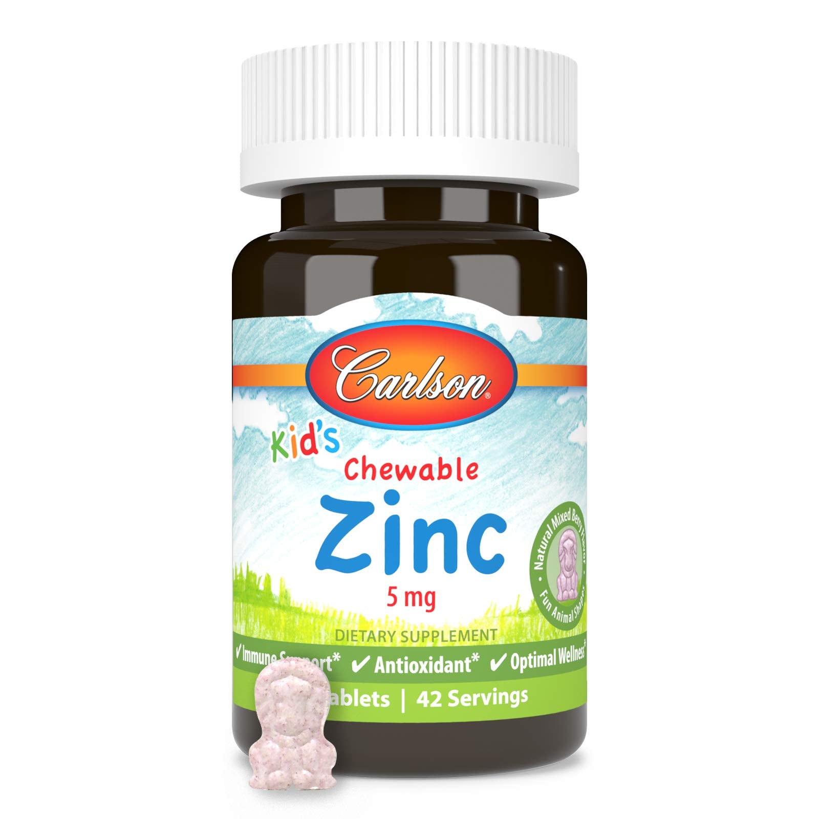 Zinc chewables arranged in a row – berry flavor
