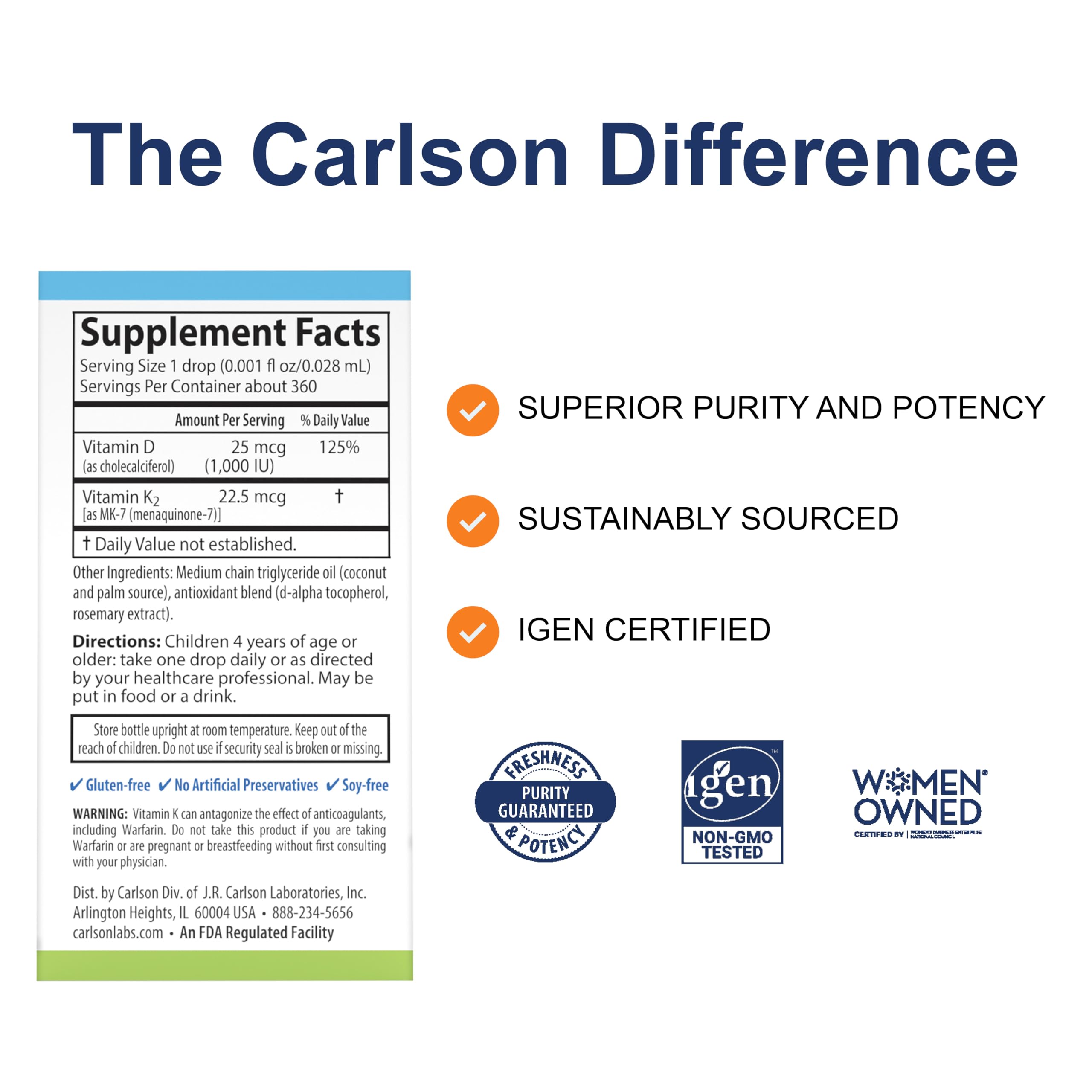 Carlson Kid's Super Daily D3+K2 Drops bottle label close-up