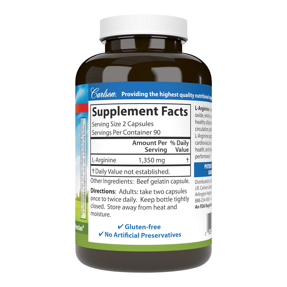 Supplement facts label for L-Arginine 675 mg