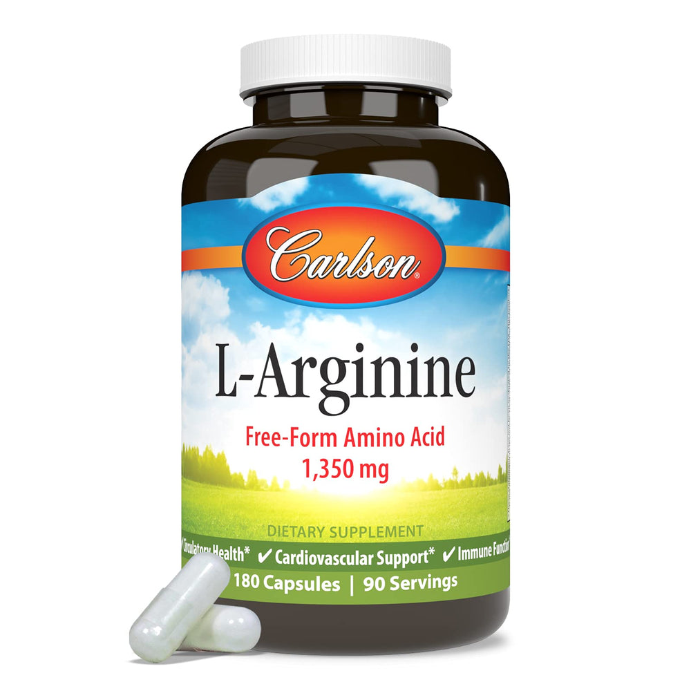 Carlson L-Arginine bottle displayed on white surface