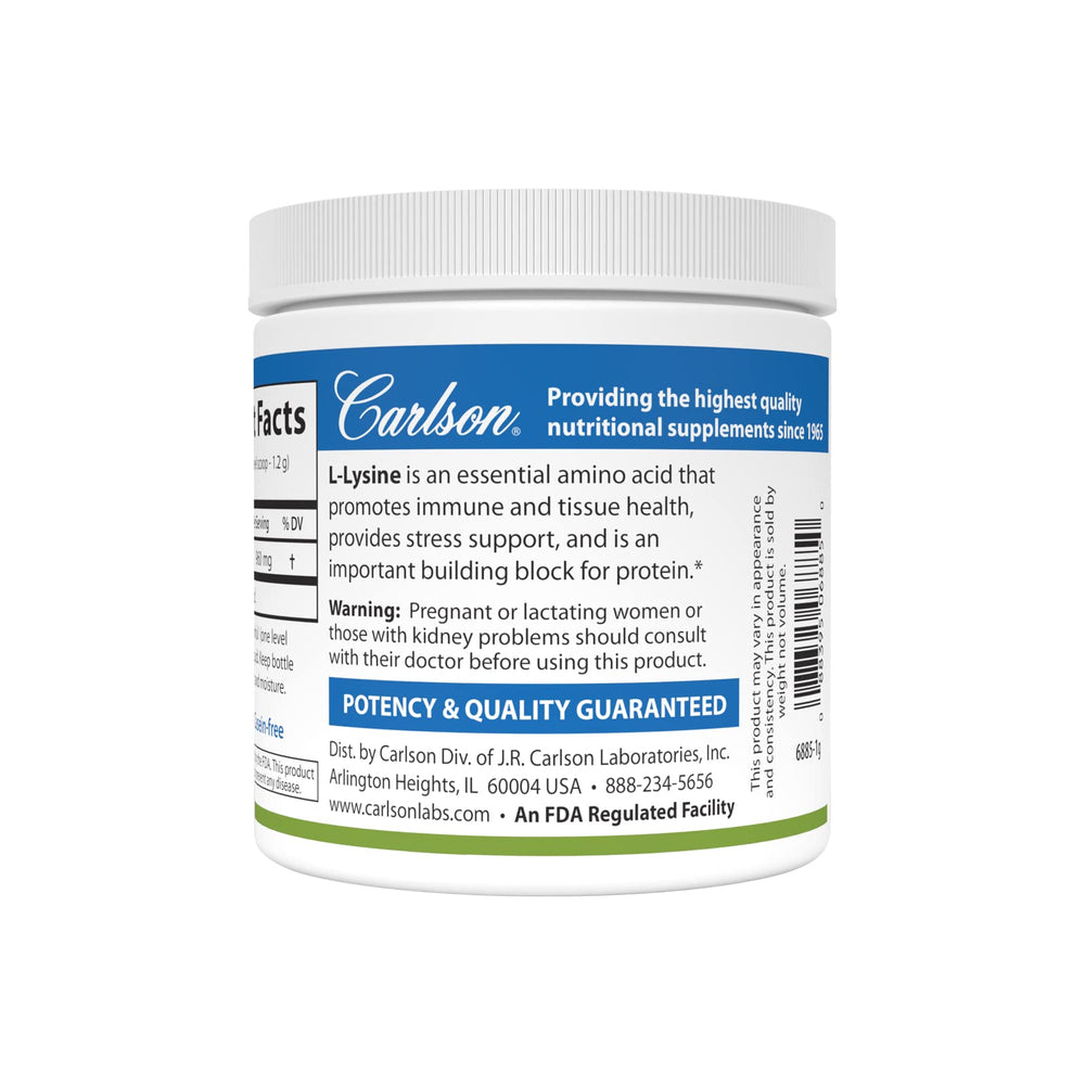 Front packaging of Carlson L-Lysine Powder