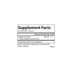 Open bottle of Carlson Acetyl L-Carnitine 500mg 60 capsules