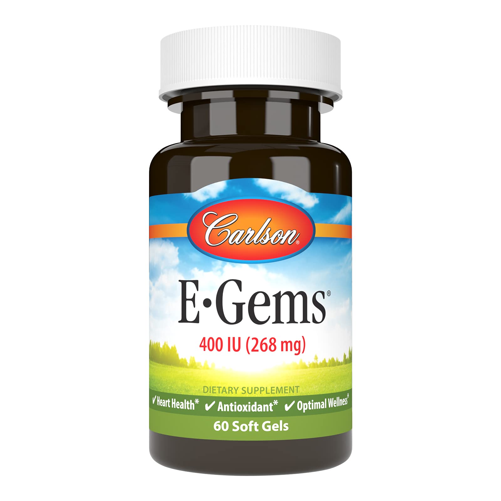 Carlson Labs E-Gems Natural Vitamin E 400 IU softgels bottle front label