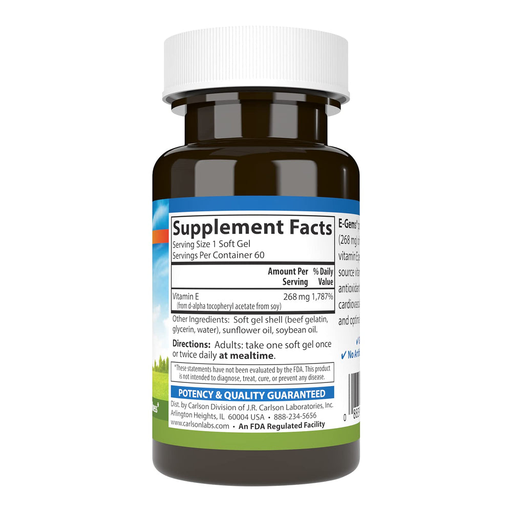 Close-up of Carlson Labs E-Gems Vitamin E 400 IU softgels