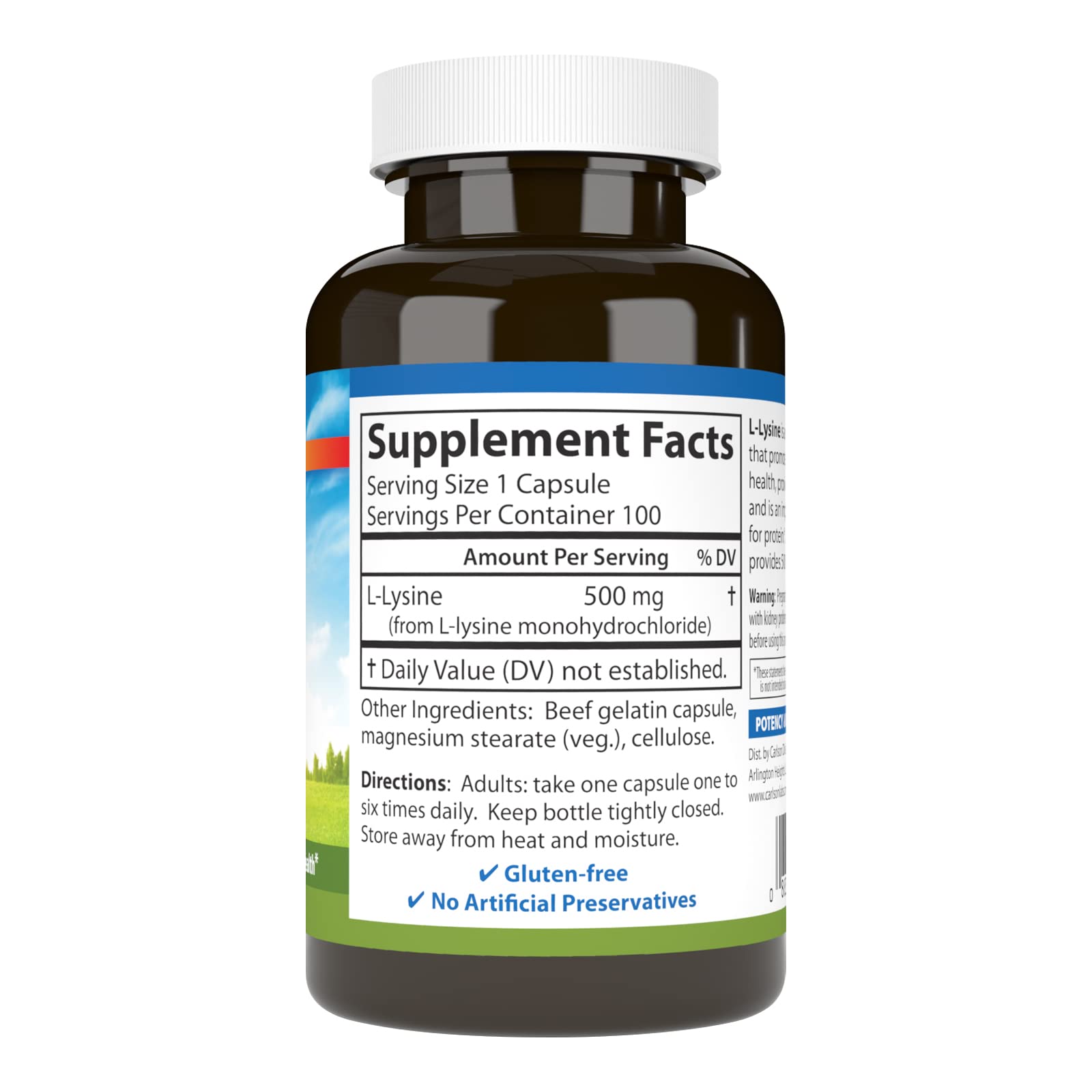 L-Lysine 500mg capsules arranged on a surface