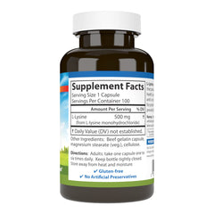 L-Lysine 500mg capsules arranged on a surface