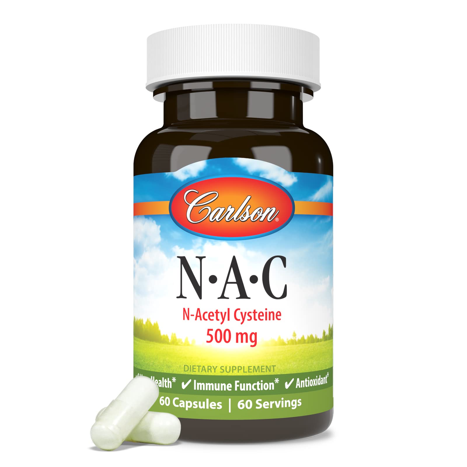 NAC supplement bottle with 60 capsules per bottle