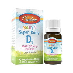 Carlson Super Daily D3 for Baby bottle front label showing 0.086 fl oz