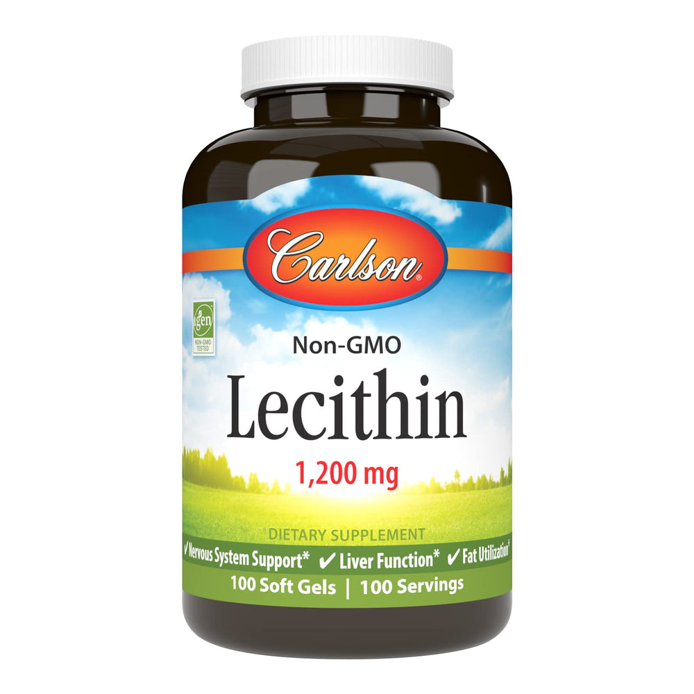 Front view of Carlson Lecithin 1200 mg softgels bottle (100 count)
