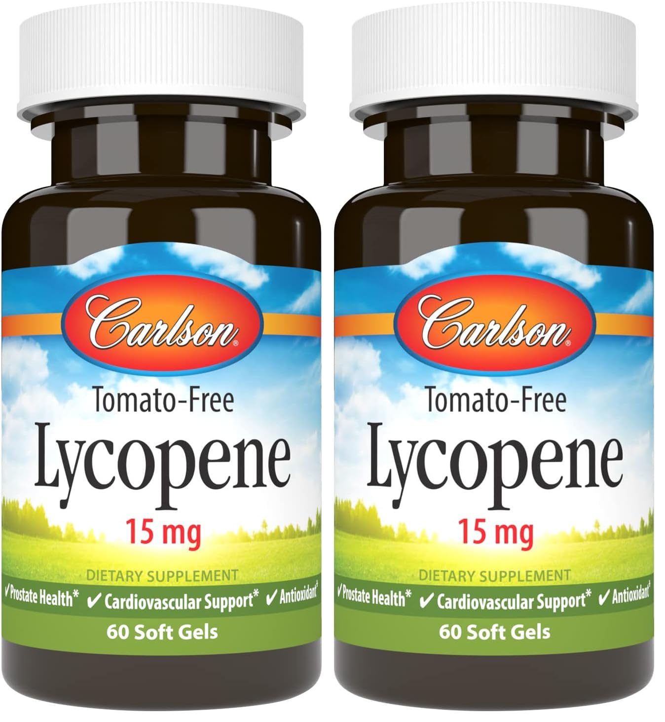 Front view of Carlson Lycopene 15 mg Tomato-Free Prostate Health Softgels bottle