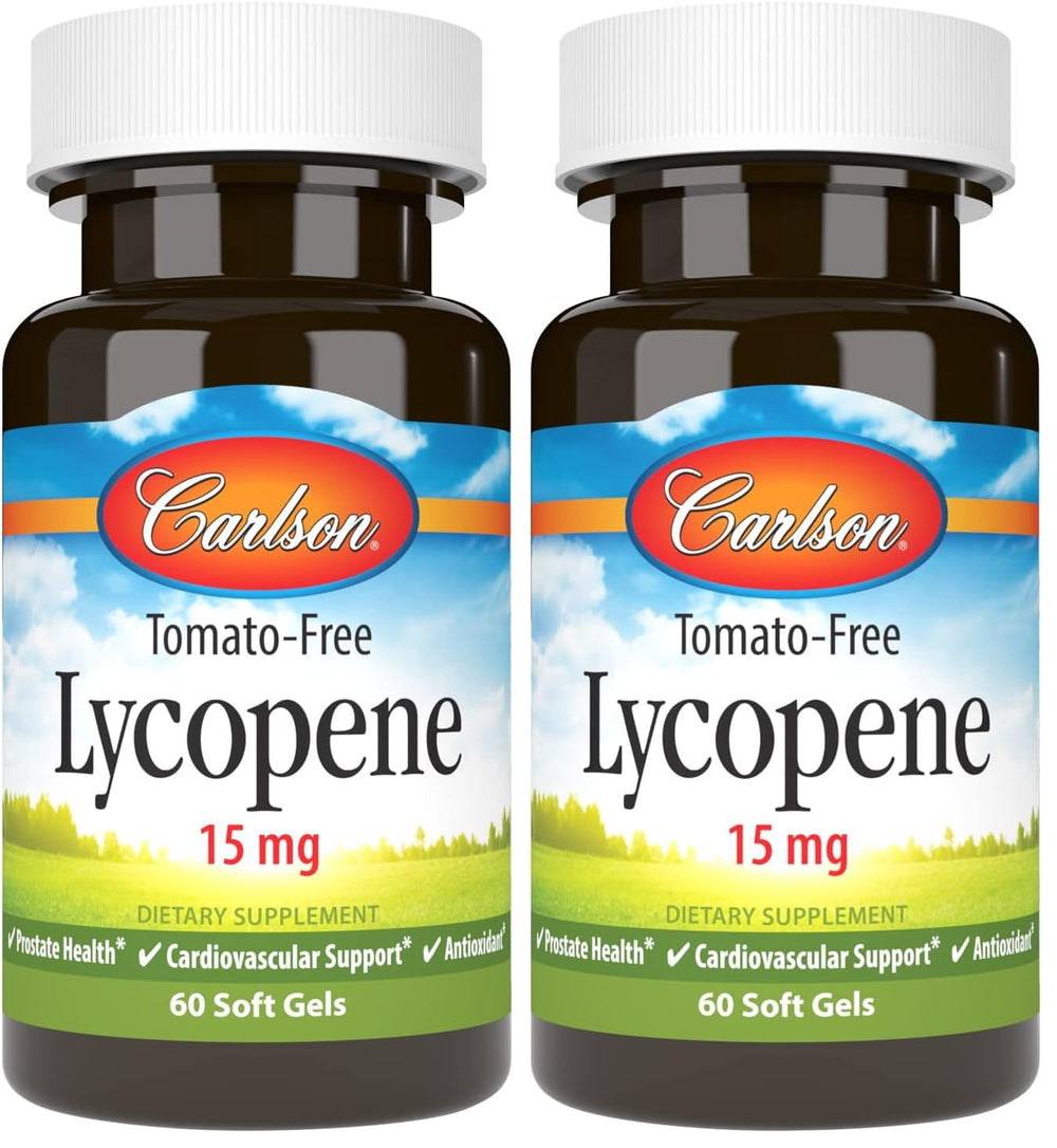 Front view of Carlson Lycopene 15 mg Tomato-Free Prostate Health Softgels bottle