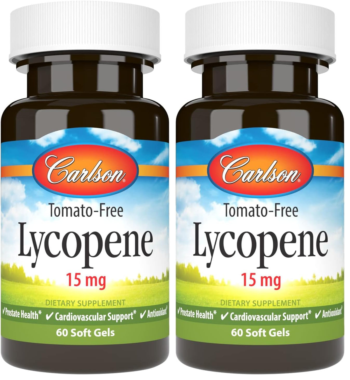 Front view of Carlson Lycopene 15 mg Tomato-Free Prostate Health Softgels bottle