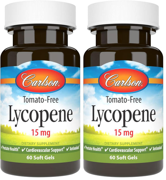 Front view of Carlson Lycopene 15 mg Tomato-Free Prostate Health Softgels bottle