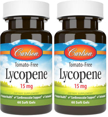 Front view of Carlson Lycopene 15 mg Tomato-Free Prostate Health Softgels bottle