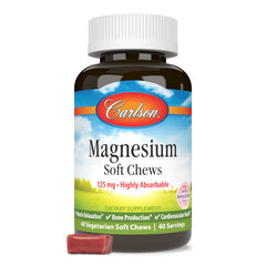 Carlson Magnesium Soft Chews package – Berries & Creme flavor