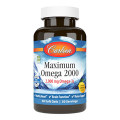 Carlson Maximum Omega 2000 lemon-flavored softgels bottle