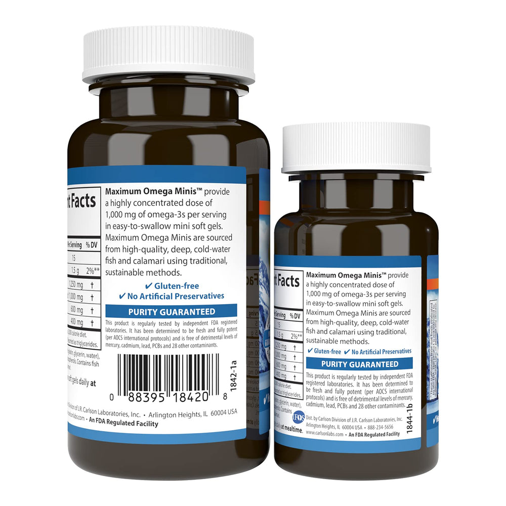 Omega Minis bottle nutrition facts and 1,000 mg per serving