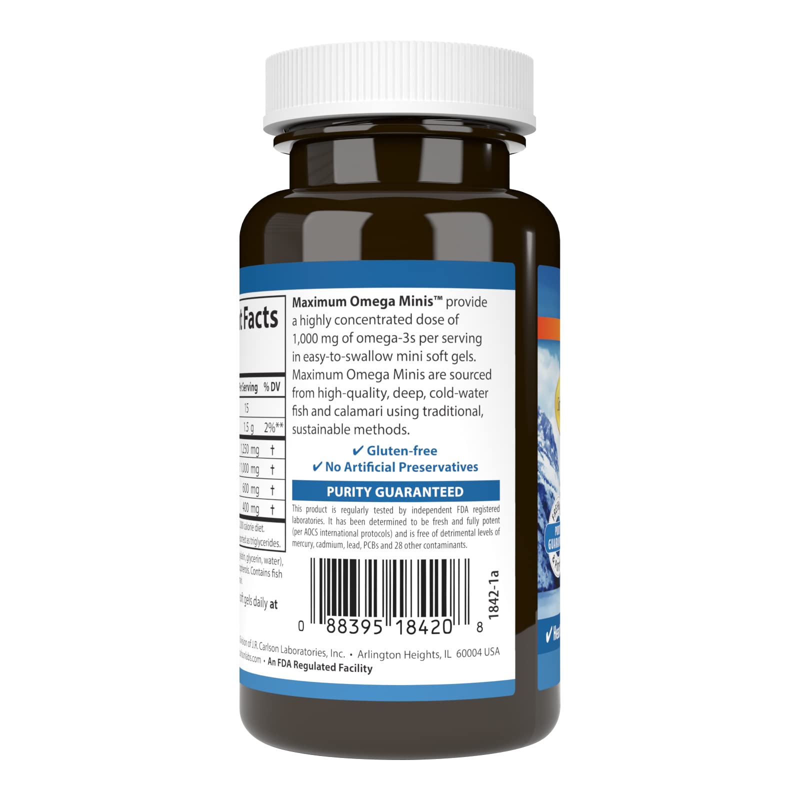 Nutrition label showing 1,000 mg omega-3 per serving