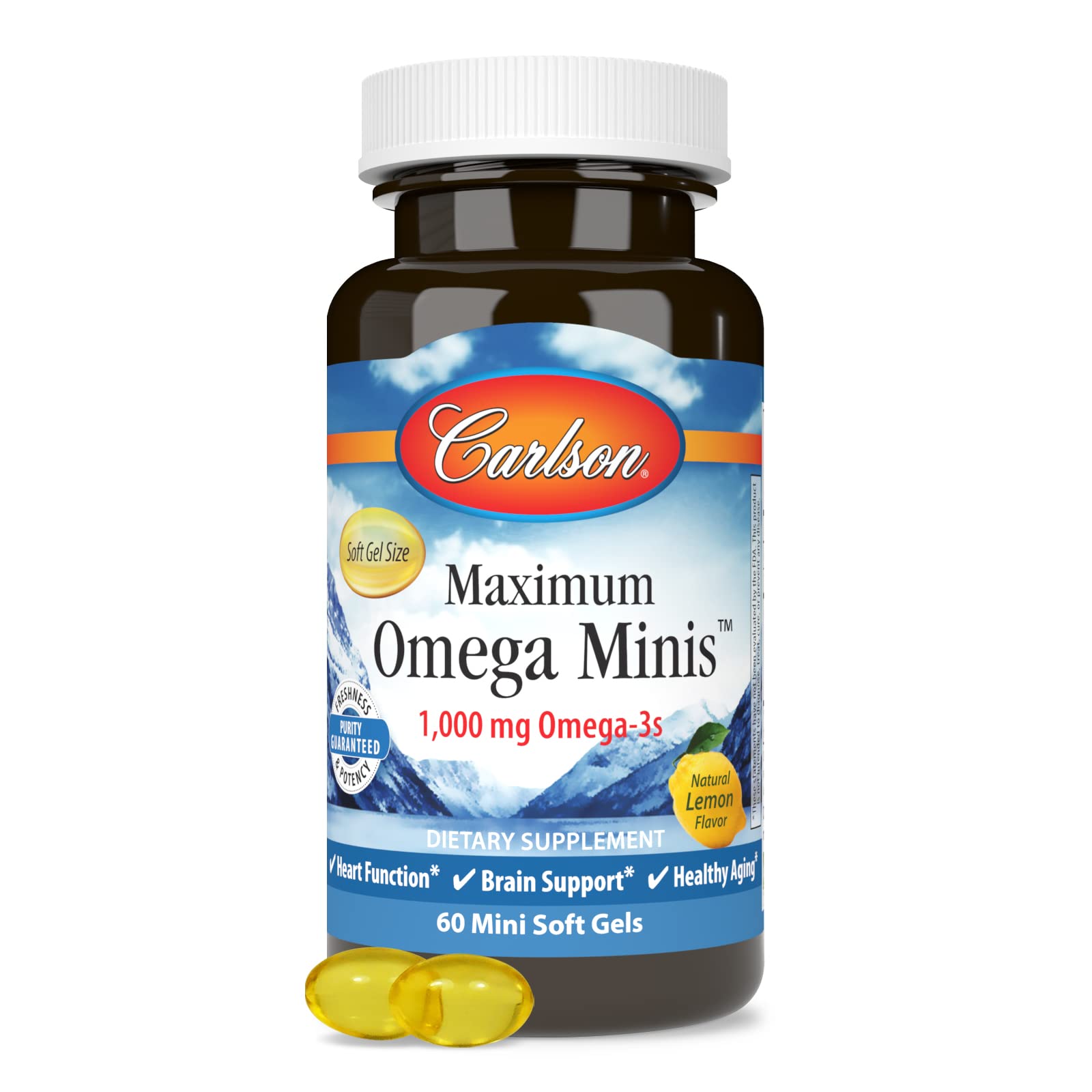 Fresh, sealed Carlson Omega Minis bottle