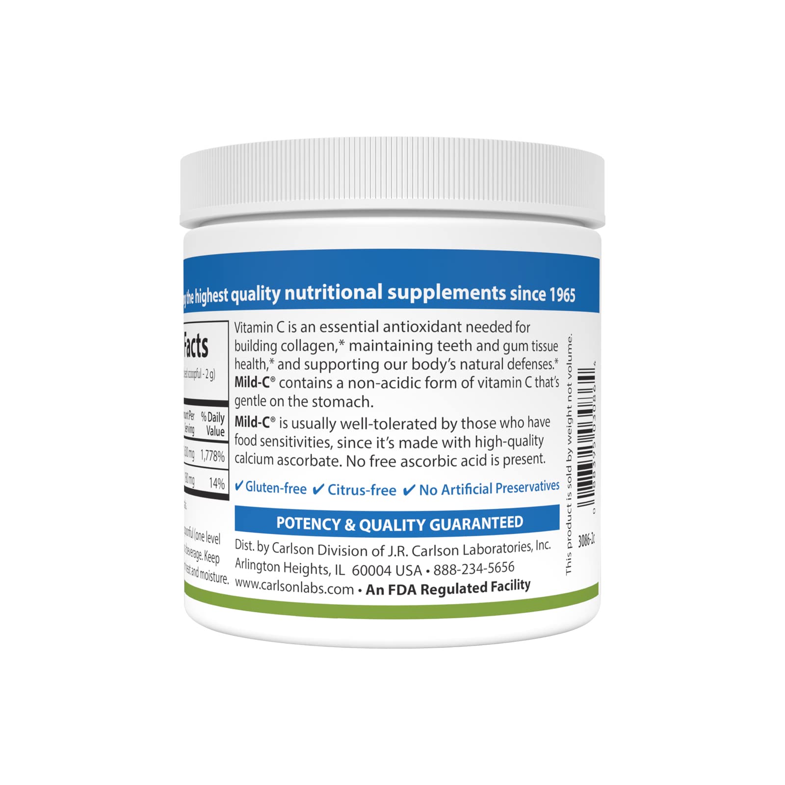 Carlson Mild-C Vitamin C Powder product label