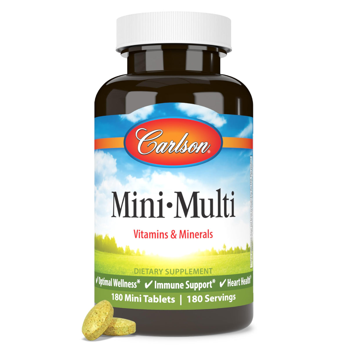 Carlson Mini-Multi hero image showing small multivitamin tablets