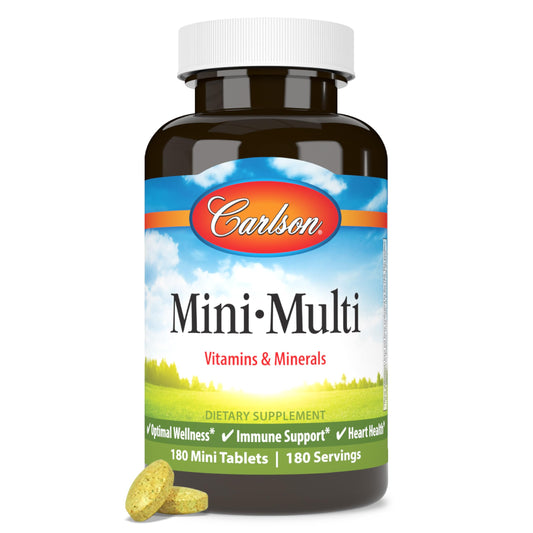 Carlson Mini-Multi hero image showing small multivitamin tablets