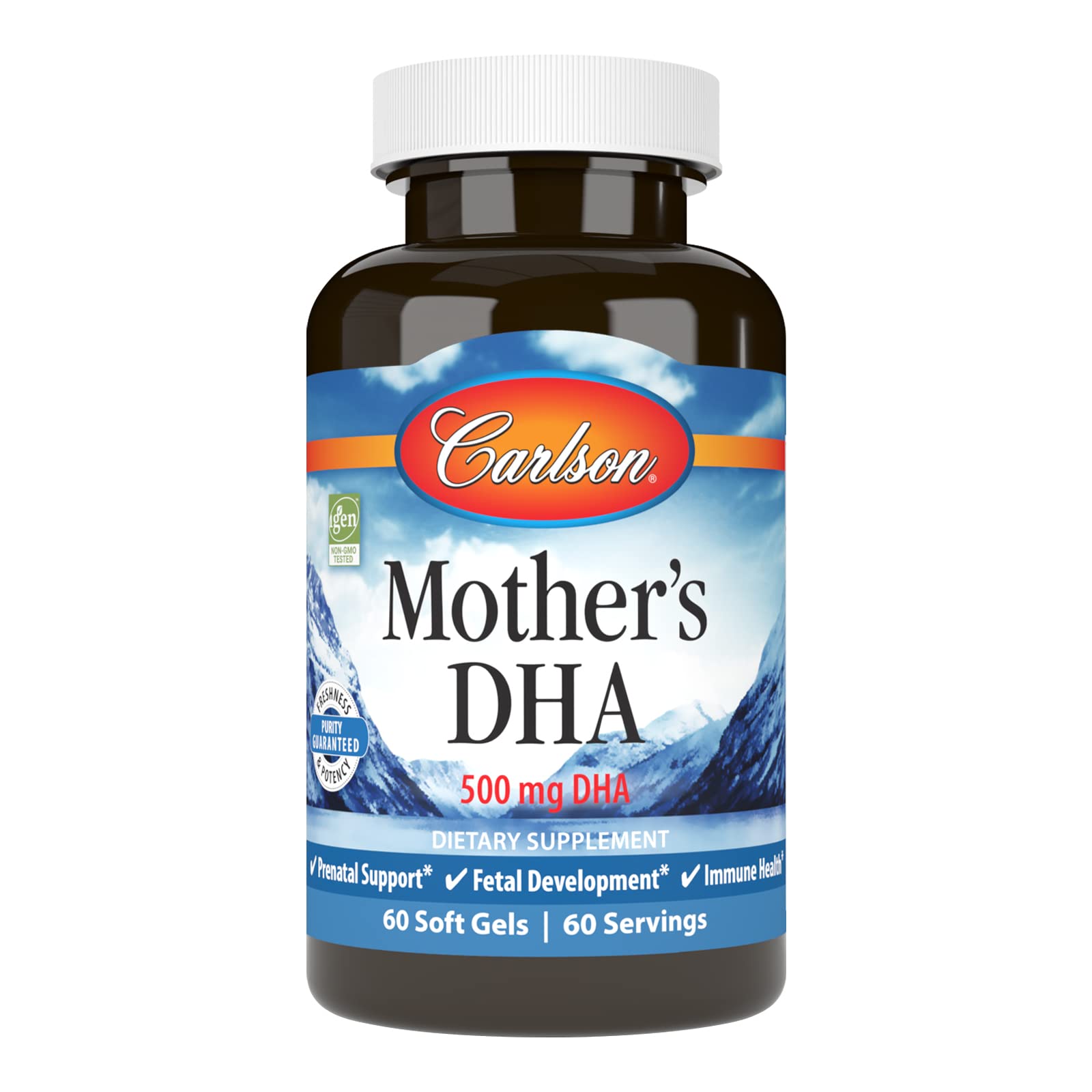 Hero image of Carlson Mother's DHA bottle with 60 softgels