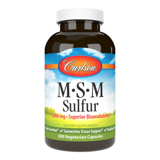 Bottle of Carlson MSM sulfur 1000 mg vegetarian capsules