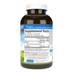 Close-up of Carlson MSM sulfur 1000 mg capsules