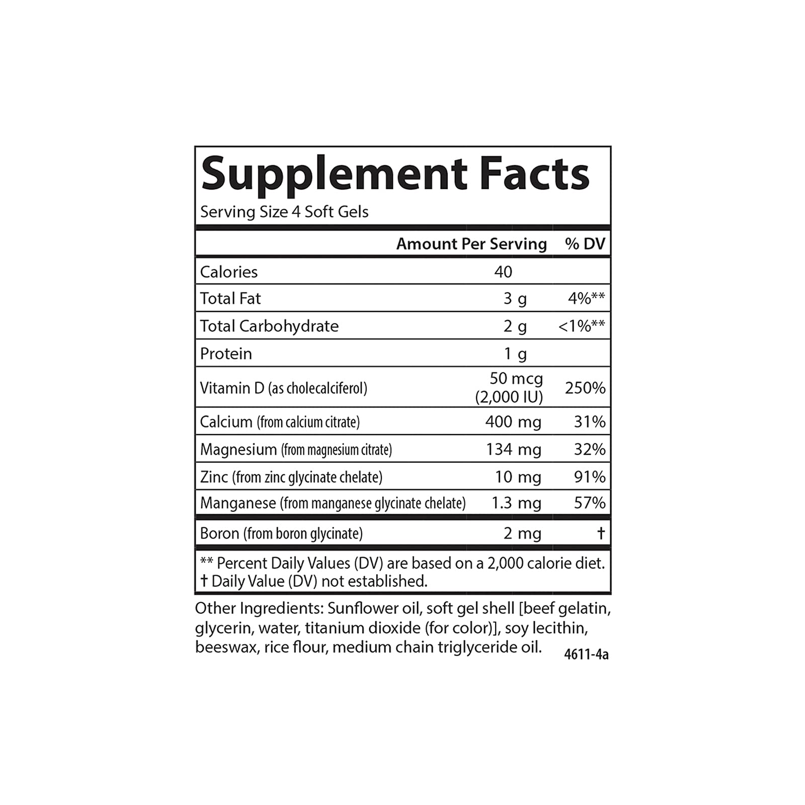 Ingredient panel featuring calcium and vitamin D3 on label