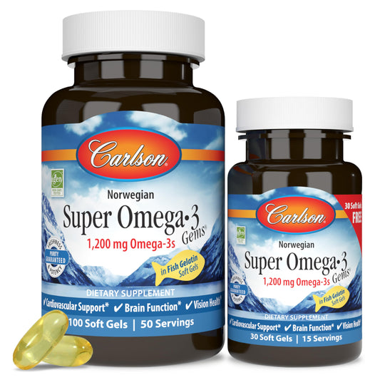 Front view of Carlson Super Omega-3 Gems bottle