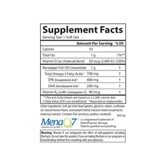 Label highlighting vitamin D3 and vitamin K2 (MK-7) in Carlson Omega-3 Plus D & K