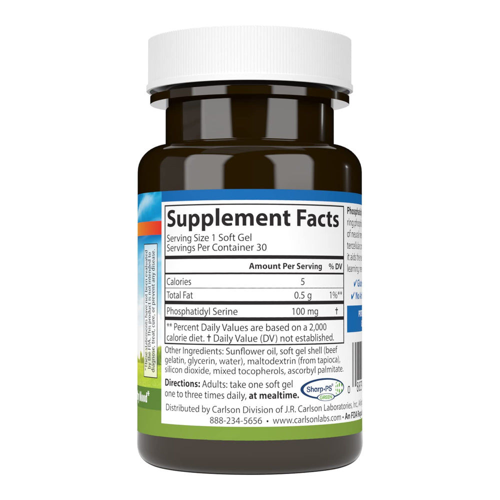 Non-GMO label on Carlson Phosphatidyl Serine 100 mg