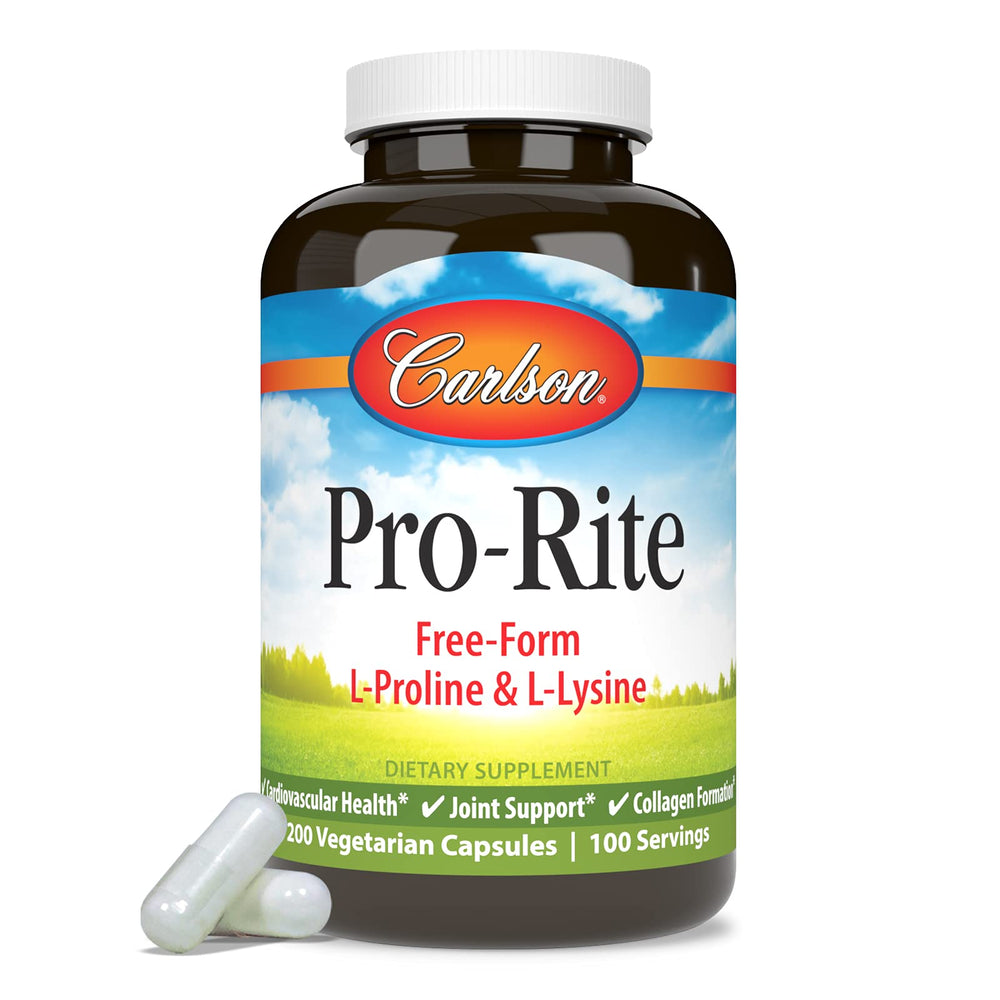 Six Pro-Rite capsules displayed next to the bottle