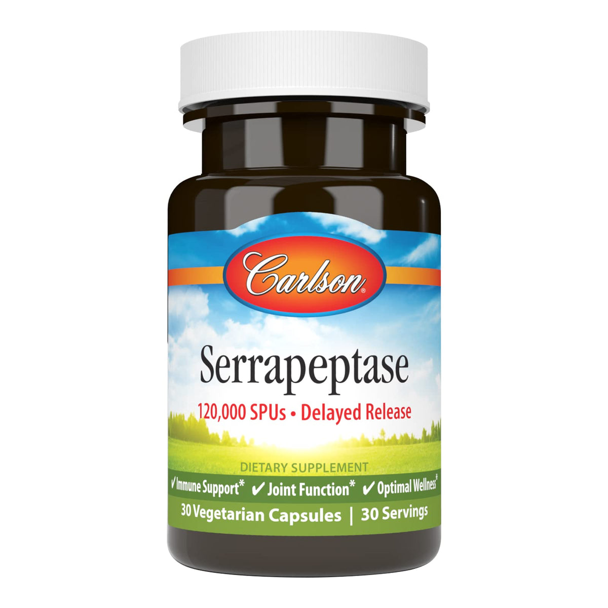 Carlson Serrapeptase 120000 SPUs delayed-release bottle with 30 vegetarian capsules