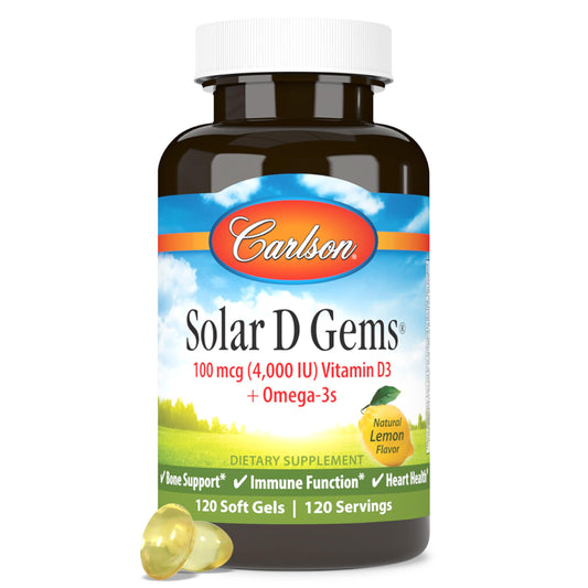 Hero image of Carlson Solar D Gems lemon-flavored vitamin D3 + omega-3 softgels