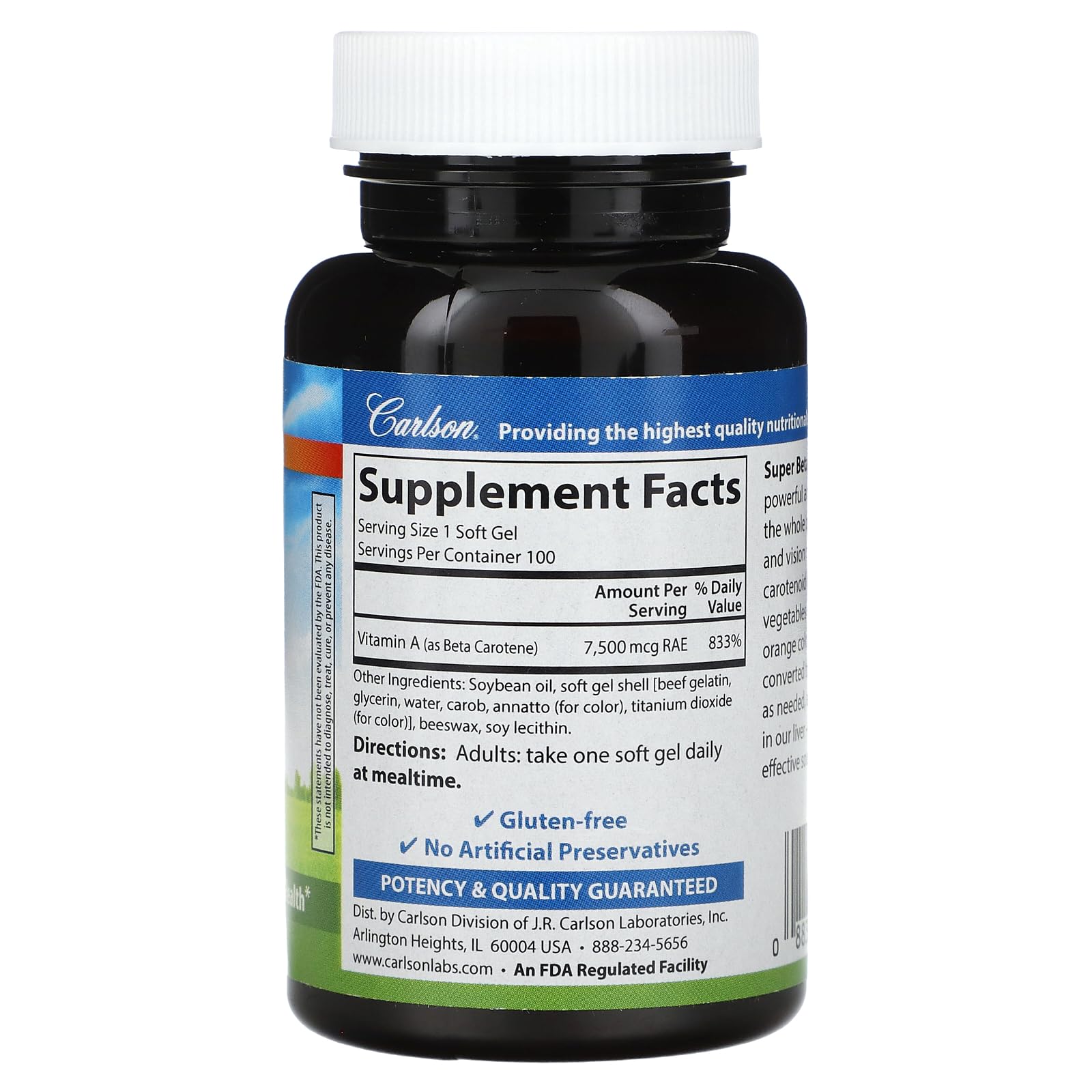 Close-up of Carlson Super Beta Carotene softgels