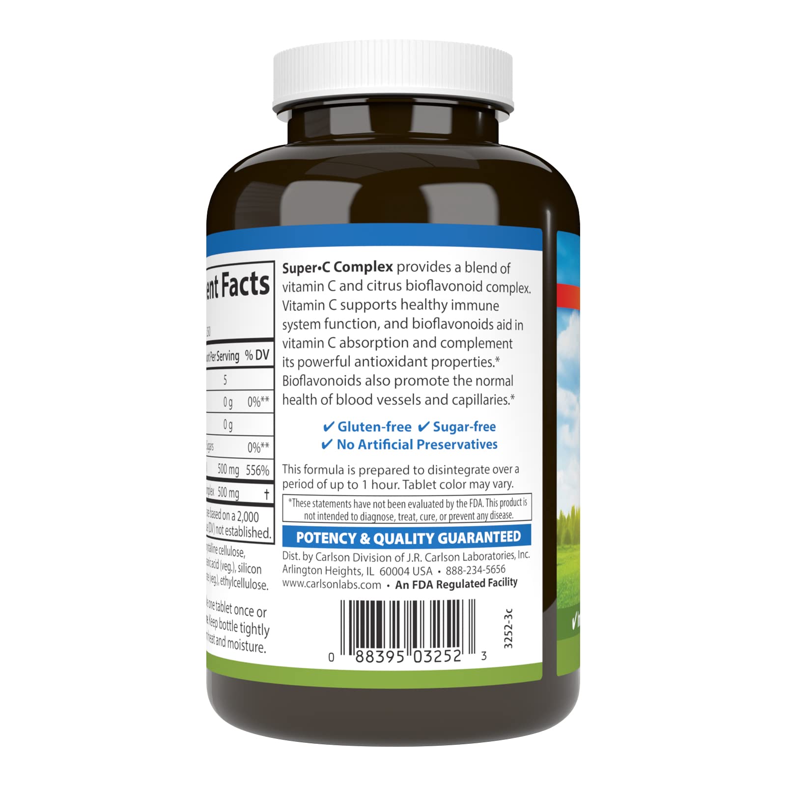 Nutrition facts panel showing 500 mg vitamin C